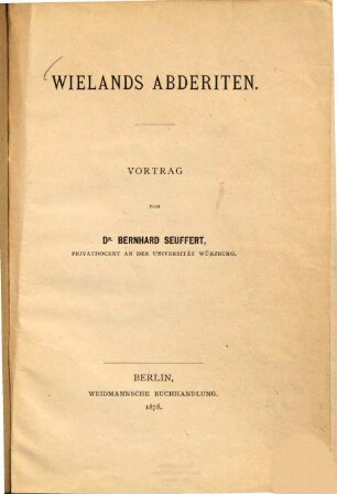 Wielands Abderiten : Vortrag