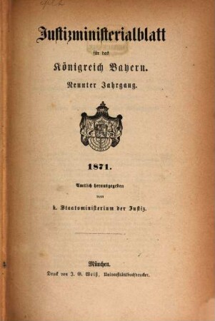 Justizministerialblatt für den Freistaat Bayern. 9. 1871