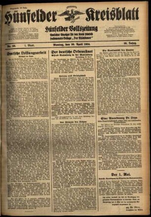 Erste Ausgabe vom Montag, den 30. April 1934.