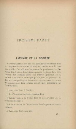 Troisieme partie. L'oeuvre et la sociéte