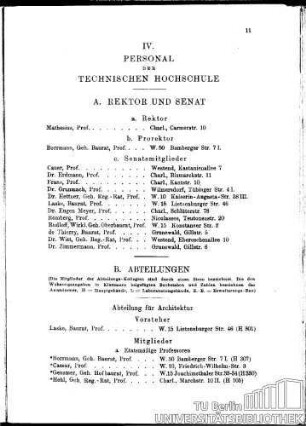 IV. Personal der Technischen Hochschule