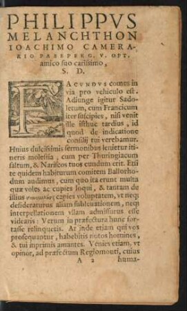 Philippus Melanchthon Ioachimo Camerario ... S. D.