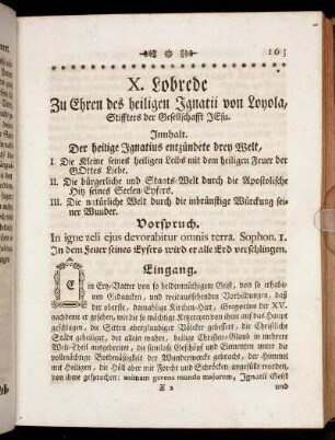 X. Lobrede Zu Ehren des heiligen Ignatii von Loyola, Stiffters der Gesellschafft Jesu.
