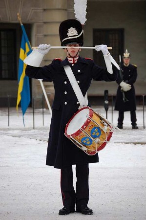 Trommler der Svea Livgarde vor dem Königlichen Schloss
