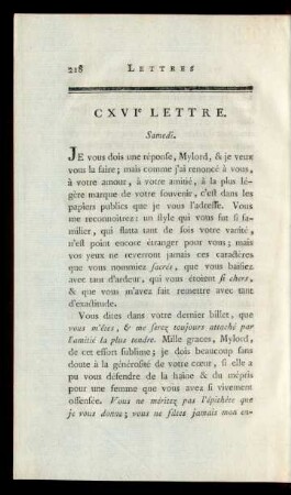 CXVIe Lettre. Samedi.
