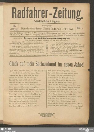 Radfahrer-Zeitung : illustrierte Fachzeitschrift für den Radfahrsport : amtliches Organ des Sächsischen Radfahrer-Bundes