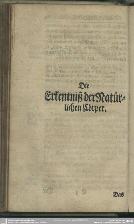 Die Erkentniß der Natürlichen Cörper