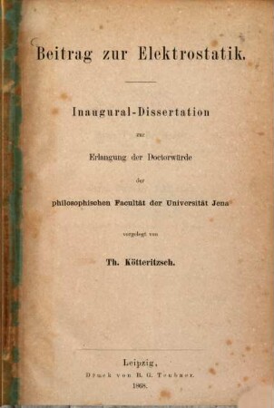 Beitrag zur Elektrostatik