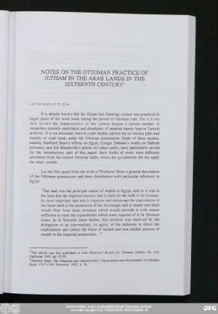 Notes On The Ottoman Practice Of İltızam In The Arab Lands In The Sixteenth Century