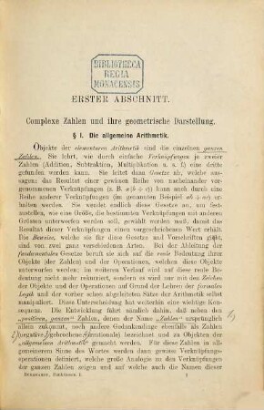 Funktionentheoretische Vorlesungen, 1. Einführung in die Theorie der analytischen Functionen einer complexen Veränderlichen