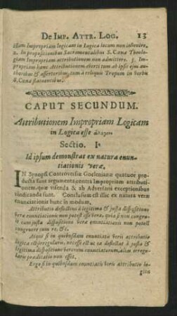 Caput Secundum. Attributionem Impropriam Logicam in Logica esse ...