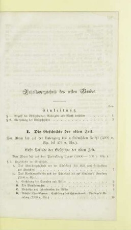 Inhaltsverzeichniß des ersten Bandes
