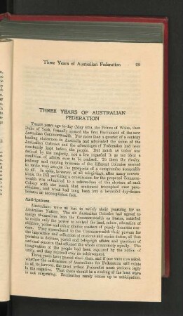 Three Years of Australian Federation.