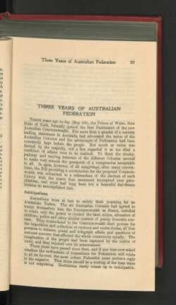 Three Years of Australian Federation.