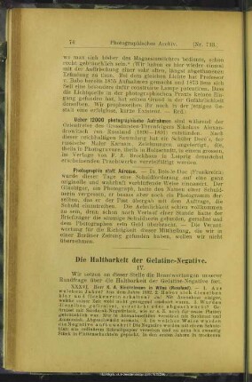 Die Haltbarkeit der Gelatine-Negative