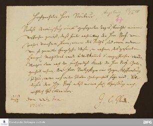 Brief von Johann Christian Rende an Georg Heinrich Neubauer.