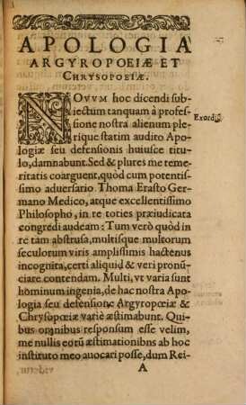 Apologia Crysopoeiae et Argyropoeiae adversus Thomam Erastum