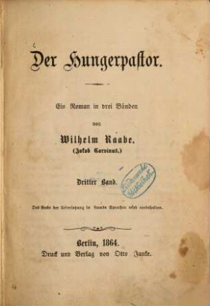 Der Hungerpastor : e. Roman in 3 Bd.. 3