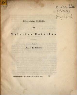 Ueber einige Gedichte des Valerius Catullus