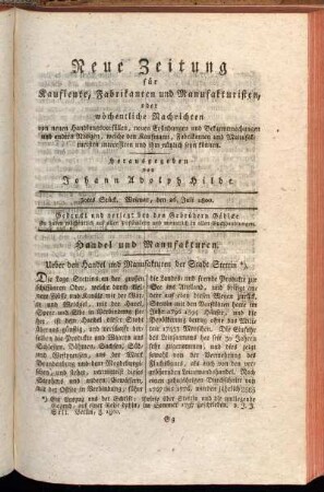 30tes Stück. Weimar, den 26. Juli 1800.