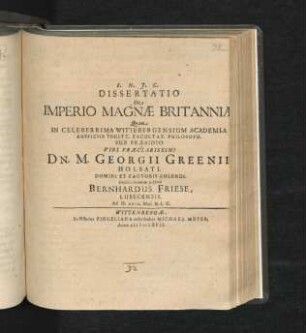 Dissertatio De Imperio Magnae Britanniae