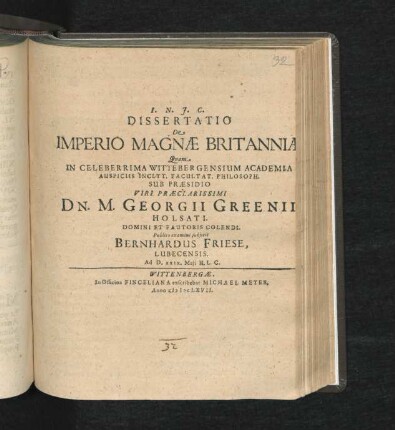Dissertatio De Imperio Magnae Britanniae