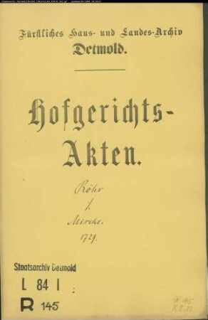 Röhr, Hermann Kaspar zu Hillentrup gegen Johann Henrich Mische zu Hillentrup - Schuldforderung