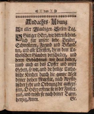 Andachts-Ubung An aller/ Glaubigen-Seelen-Tag