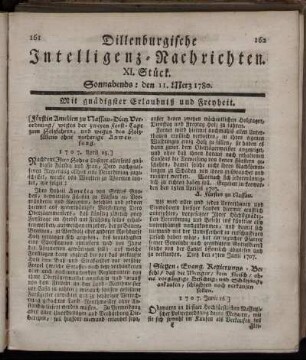 XI. Stück. Sonnabends : den 11. Merz 1780.