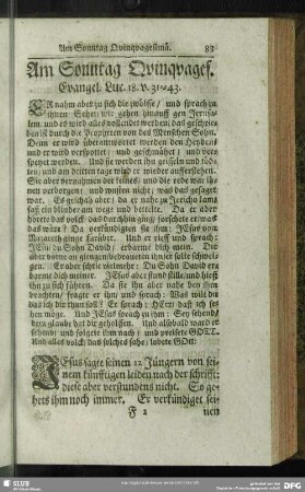 Am Sonntag Quinquages. Evangel. Luc. 18. v. 31-43.