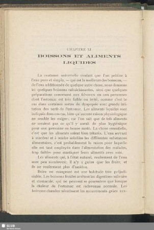 Chapitre XI. Boissons et aliments liquides