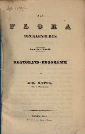 Zur Flora Mecklenburgs : Rectorats-Programm, 2