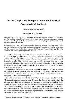 On the geophysical interpretation of the seismical great-circle of the earth