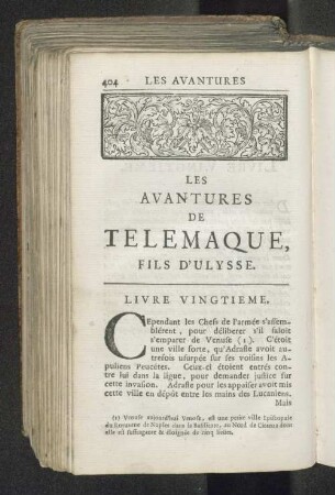 Les avantures de Telemaque, fils d'Ulysse. Livre vingtieme.