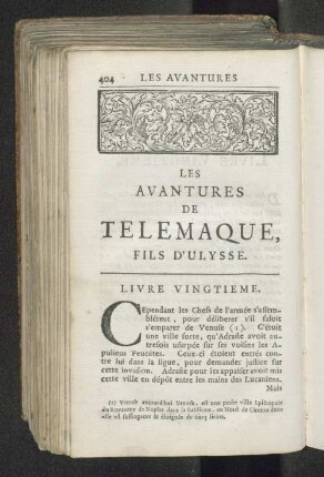 Les avantures de Telemaque, fils d'Ulysse. Livre vingtieme.