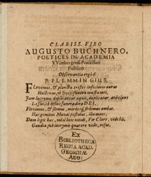 Clariss. Viro Augusto Buchnero ...