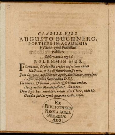 Clariss. Viro Augusto Buchnero ...