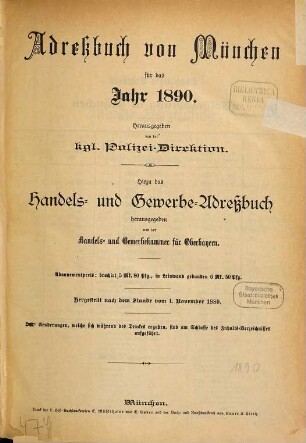 Adreßbuch für München. 1890