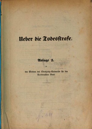 Entwurf eines Strafgesetzbuches für den Norddeutschen Bund, Anlage 2. Ueber die Todesstrafe