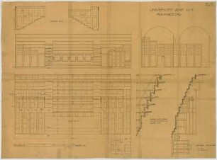 Fischer, Theodor; Jena; Universität - Aulagestühl (Bestuhlungsplan, Schnitte)