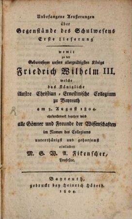 Unbefangene Äußerungen über Gegenstände des Schulwesens, 1