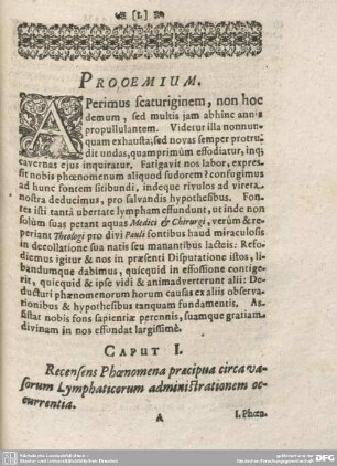 Caput I. Recensens Phaenomena pracipua circa vasorum Lymphaticorum administrationem occurrentia.
