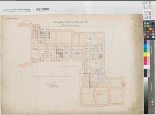 Münster (Münster) Schloß (Oberpräsidialflügel) Inventarienzeichnung Blatt 1 Grundriß Kellergeschoß mit Leitungsanlagen 1901 1 : 100 55 x 78 Lithographie: Bogdan Gisevius, Berlin KSM Nr. 1539,2