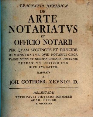 Tractatio iur. De arte notariatus et officio notarii