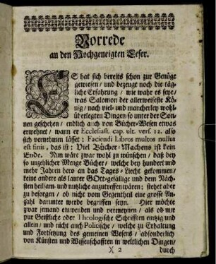 Vorrede an den Hochgeneigten Leser.