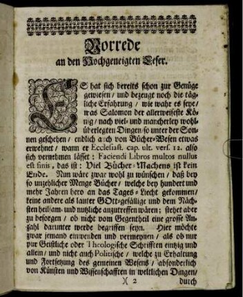Vorrede an den Hochgeneigten Leser.