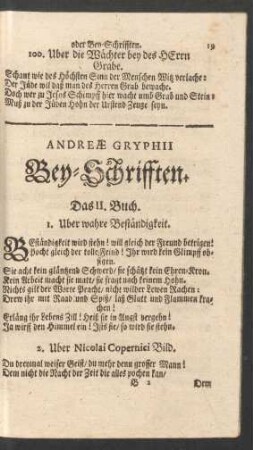 Andreae Gryphii Bey-Schrifften. Das II. Buch.