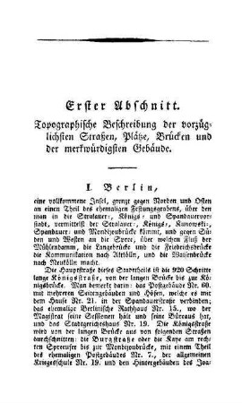 Erster Abschnitt. Topographische Beschreibung der vorzüglichsten Straßen, Plätze, Brücken und der merkwürdigsten Gebäude