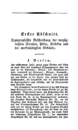 Erster Abschnitt. Topographische Beschreibung der vorzüglichsten Straßen, Plätze, Brücken und der merkwürdigsten Gebäude