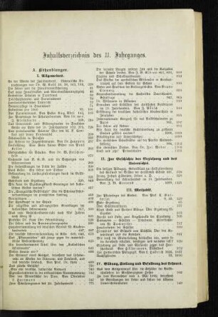 Inhaltsverzeichnis des 11. Jahrganges